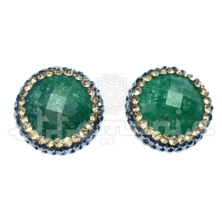 Srebrne kolczyki osmańskie z zielonym kamieniem i kryształami Swarovskiego