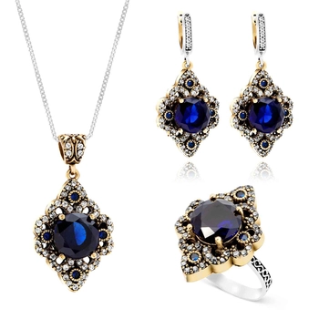 Srebrne romby z szafirami - komplet