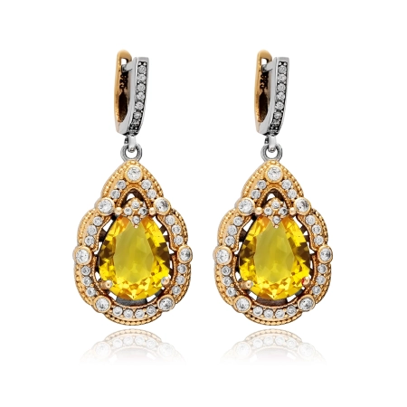 Kolczyki srebrne z cytrynem i cyrkoniami