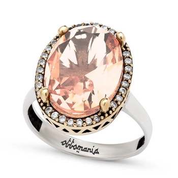 Srebrny pierścień z morganitem i cyrkoniami