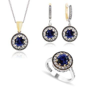 Srebrny komplet z szafirami