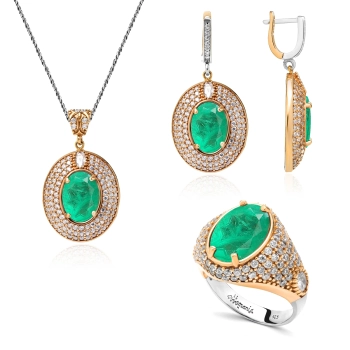 Komplet srebrny z turmalinem PARAIBA w kolorze mgły zielonej w stylu ottomańskim