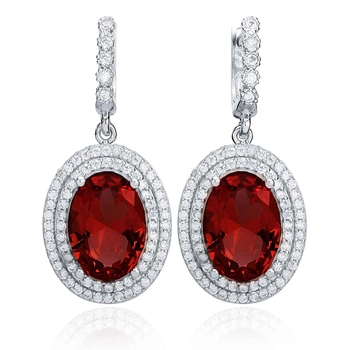 Srebrne owalne kolczyki z granatem