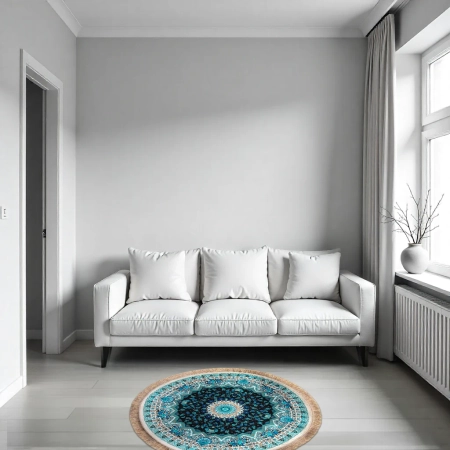 Okrągły dywan orientalny 90 x 90 cm w turkusowe wzory