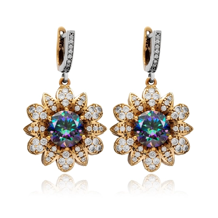 Kolczyki srebrne w kształcie kwiatów z mistycznym topazem i cyrkoniami