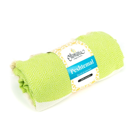 Turecki ręcznik peshtemal z bawełny 100%, zielony z frędzlami