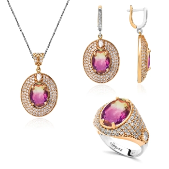 Komplet srebrny z ametrynem w stylu ottomańskim