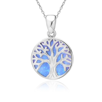 Okrągły srebrny naszyjnik z drzewkiem szczęścia i opalem