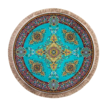 Okrągły dywanik orientalny turkusowo-złoty 90 x 90 cm