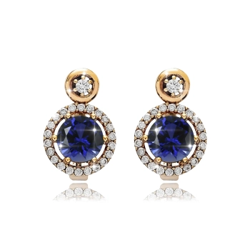 Srebrne kolczyki z szafirem i cyrkoniami