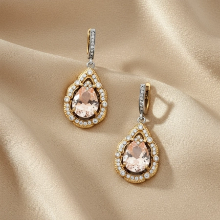 Kolczyki srebrne z morganitem i cyrkoniami