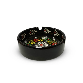 Popielniczka ceramiczna czarna z kwiatowym motywem