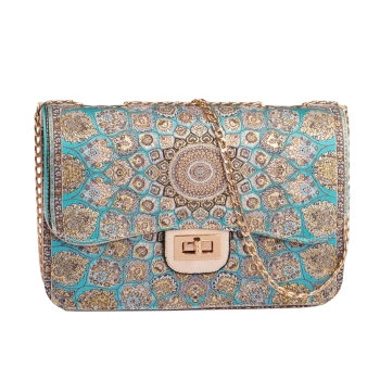 Torebka damska orientalna turkusowa ze złotym łańcuchem