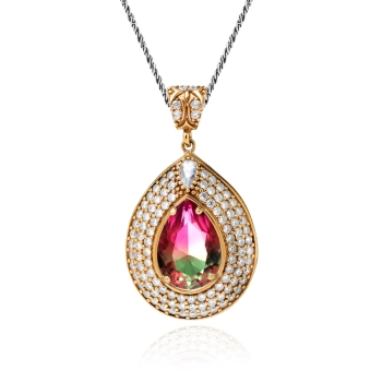 Srebrny naszyjnik z turmalinem arbuzowym w stylu ottomańskim