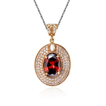 Naszyjnik srebrny z owalnym granatem w stylu ottomańskim