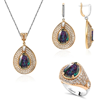 Srebrny komplet z mistycznym topazem w stylu ottomańskim