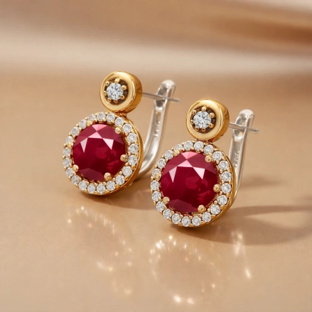 Srebrne kolczyki z rubinem i cyrkoniami
