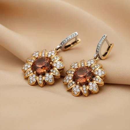 Kolczyki srebrne w kształcie kwiatów z zultanitem i cyrkoniami