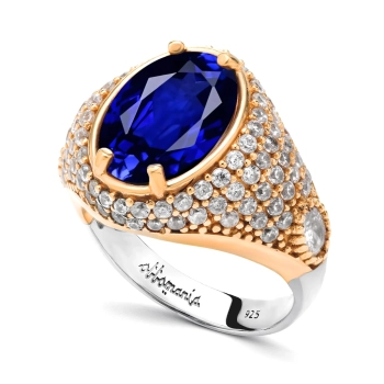 Pierścionek srebrny z szafirem w stylu ottomańskim