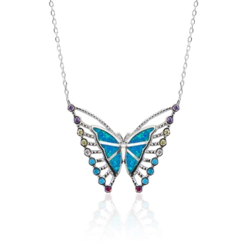 Naszyjnik motyl ze srebra z opalem australijskim
