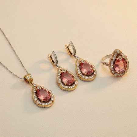 Komplet srebrny z zultanitem i cyrkoniami