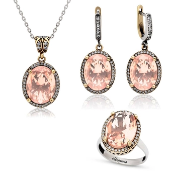 Srebrny komplet z morganitem i cyrkoniami