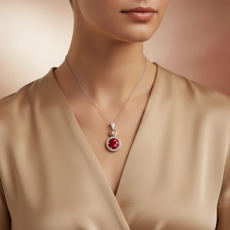 Srebrny naszyjnik z rubinem i cyrkoniami