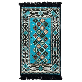 Dywan turecki kilim 90x60 cm - bawełniany, turkusowo-czarny wzór