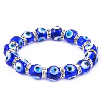 Bransoletka z okiem proroka i cyrkoniami - szklane koraliki