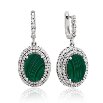 Kolczyki srebrne z malachitem i cyrkoniami