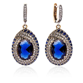 Duże srebrne kolczyki z szafirami i cyrkoniami