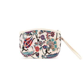 Sztywna gobelinowa saszetka z kwiatowym haftem