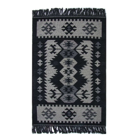 Dywan turecki kilim 90 x 60 cm - bawełniany, czarno-szary wzór