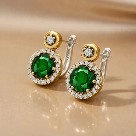 Srebrny komplet biżuterii ze szmaragdem i cyrkoniami