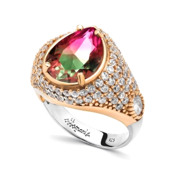 Srebrny pierścionek z turmalinem arbuzowym w stylu ottomańskim