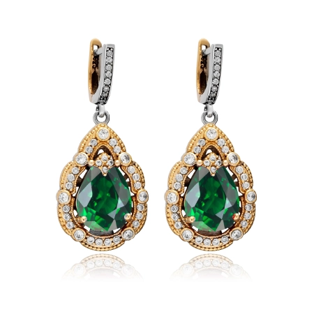 Kolczyki srebrne ze szmaragdem i cyrkoniami