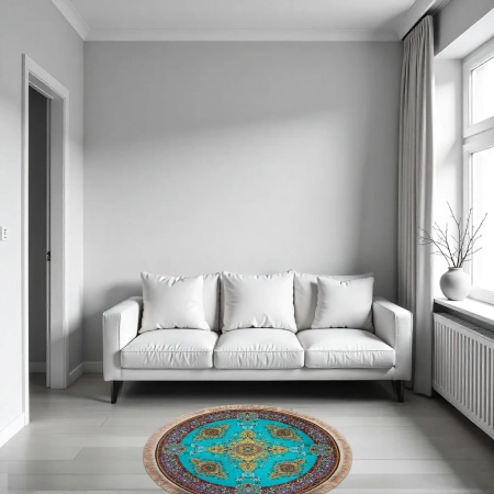 Okrągły dywanik orientalny turkusowo-złoty 90 x 90 cm