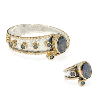 Komplet srebrny z owalnym mistycznym topazem - Wyprawa przez orient