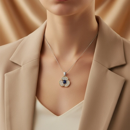 Naszyjnik srebrny z szafirem i cyrkoniami