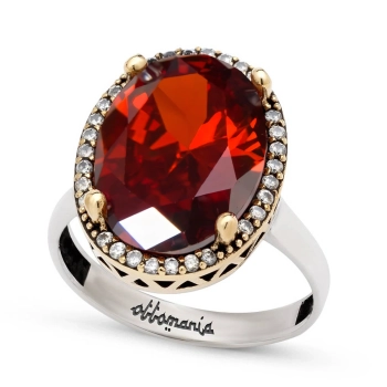 Srebrny pierścień z granatem i cyrkoniami