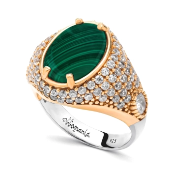 Pierścionek srebrny z malachitem w stylu ottomańskim