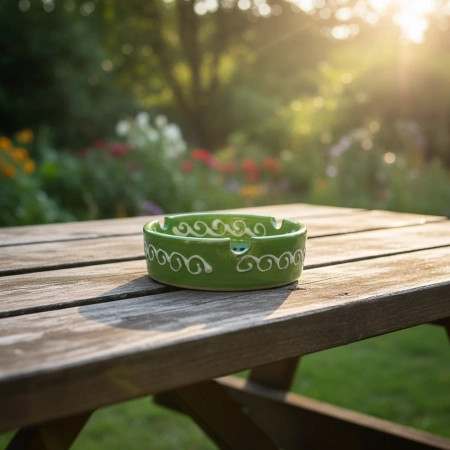 Popielniczka ceramiczna zielona hand made, turecki motyw kwiatowy