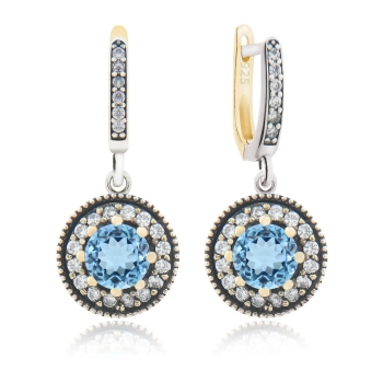 Kolczyki z błękitnym topazem - orientalny wzór