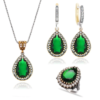 Srebrny komplet Hurrem ze szmaragdami - klasyka