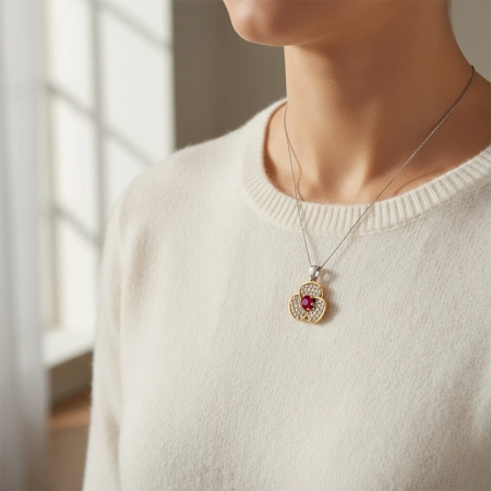 Naszyjnik srebrny z rubinem i cyrkoniami