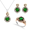 Srebrny komplet biżuterii ze szmaragdem i cyrkoniami