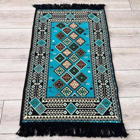 Dywan turecki kilim 90x60 cm - bawełniany, turkusowo-czarny wzór