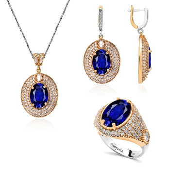 Komplet srebrny z szafirem w stylu ottomańskim