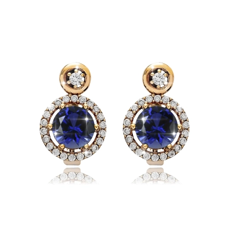 Srebrne kolczyki z szafirem i cyrkoniami