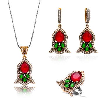 Komplet tulipanów z granatem i szmaragdem